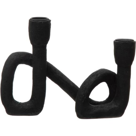 Black sculptural double taper candle holder modern resin centerpiece home decor - Picture 1 of 8